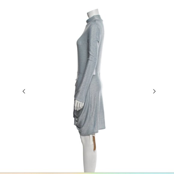 Reformation Paprika Sky Blue Metallic Ruched Mini Dress Long Sleeve Mock Neck - Picture 3 of 6